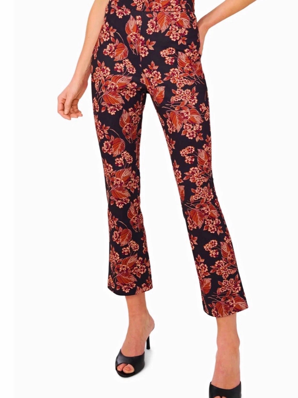 Ted Baker Women's Black/Brown Floral Print Cropped Pants Regular Size Type Large